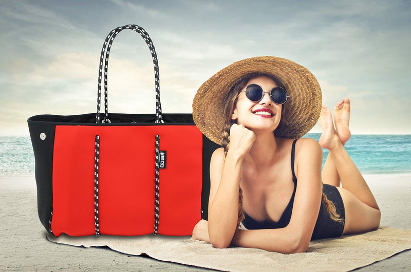 QOGiR Neoprene Multipurpose Beach Bag Tote with Inner Zipper Pocket (Red, X-Large) - Image 5